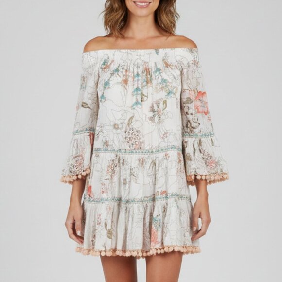 Z&L Europe Dresses & Skirts - Z&L Floral Beaded Pom Pom Dress Size Small